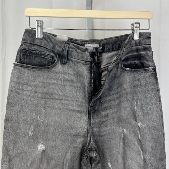 GOOD AMERICAN The Weekender High Rise Slim Straight Raw Hem Jeans Gray Size 2 26 - Picture 6 of 10